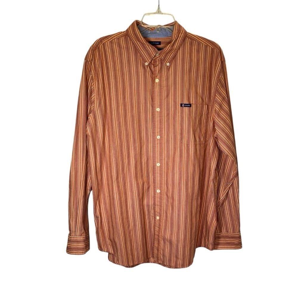 CHAPS Men XL easy care long sleeve burnt orange & white stripe button down shirt